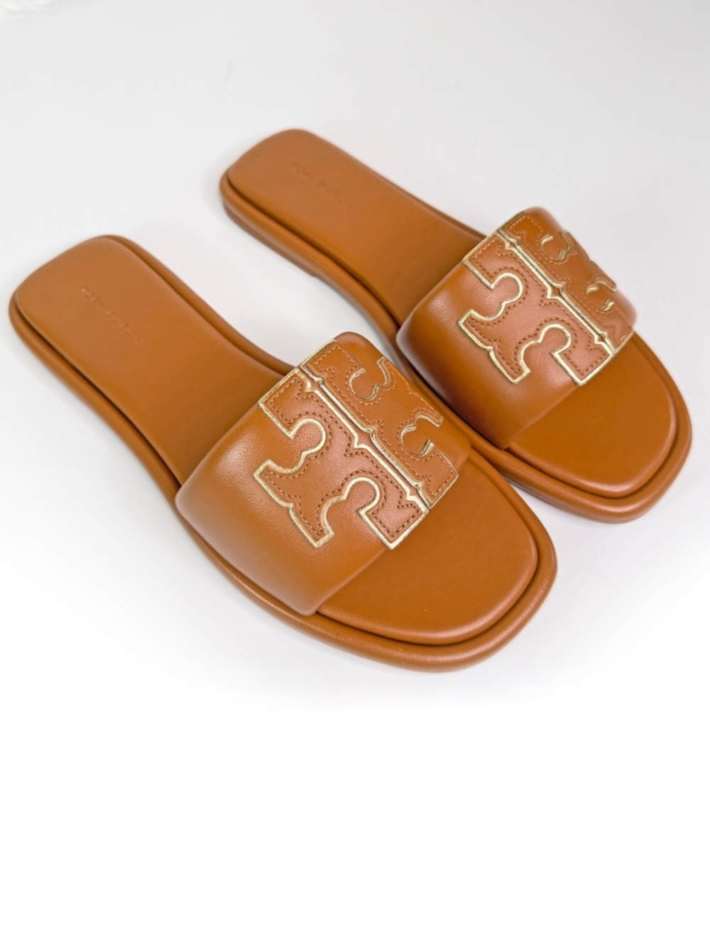 Tory Burch Double T Sport Slide Leather Sandals - Bourbon Miele - Picture 2 of 8